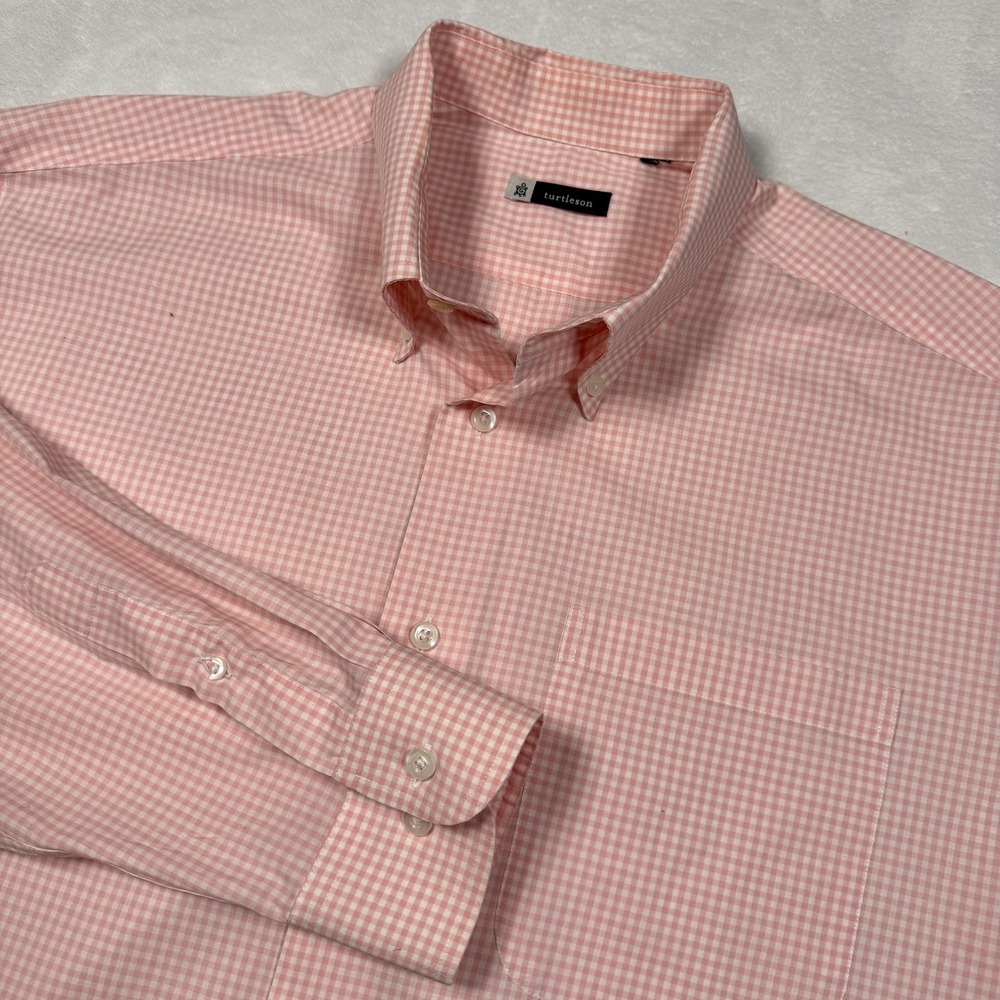Turtleson Shirt‎ Mens 2XL Pink Gingham Check Button Down Long Sleeve Casual